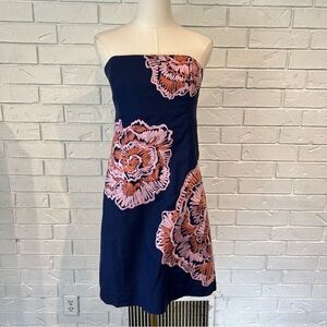 Lilly Pulitzer Navy Embroidered Bowen Floral Strapless Dress Women’s 8